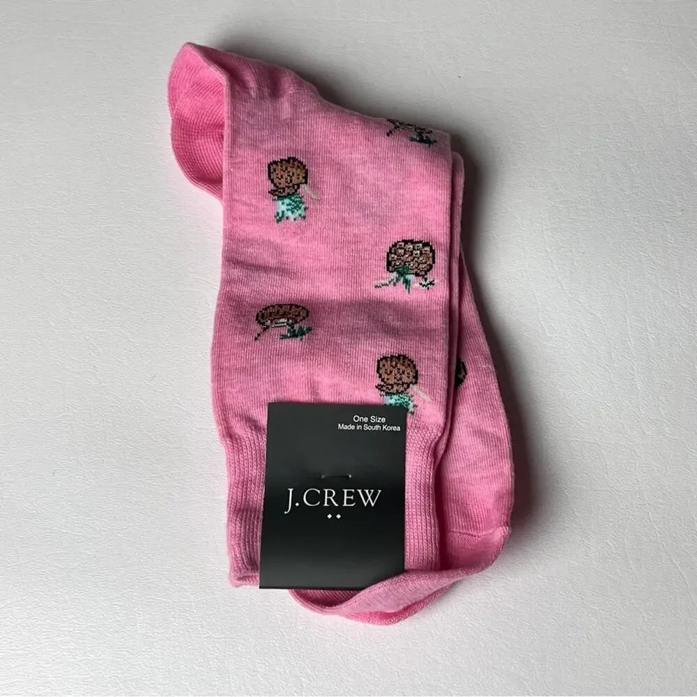 J.Crew  Preppy Crew Style Trouser Pink Tropical Coconut Drink Socks OS NWT